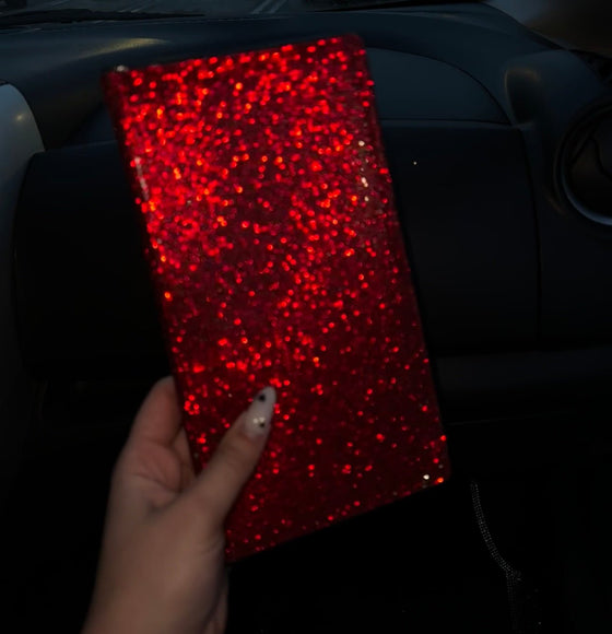 BING RHINESTONE CAR REGISTRATION AND INSURANCE DOCUMENT HOLDER, GLITTER CARD HOLDER, LETHER VEHICLE ACCESSORIES CAR ESSENTIALS GLOVE BOX ORGANIZER WALLET CASE RED - Fashion Car Inc