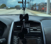  Bling Car Rear View Mirror Hanging Accessories for Women, Rhinestone Diamond Bowknot, Imitation Pearl and Plush Ball Car Rearview Mirror Charms, Lucky Ornament Pendant (Black) - Fashion Car Inc