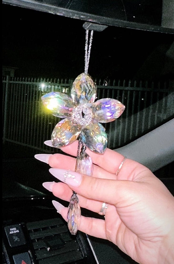 Crystal Flower Car Rear View Mirror Pendant Car Hanging Ornament Lucky Car Accessories (Colorful)) - Fashion Car Inc