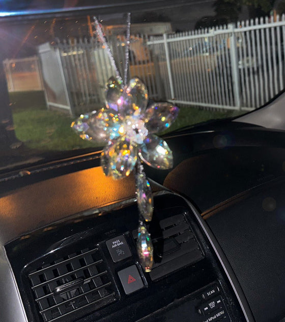 Crystal Flower Car Rear View Mirror Pendant Car Hanging Ornament Lucky Car Accessories (Colorful)) - Fashion Car Inc