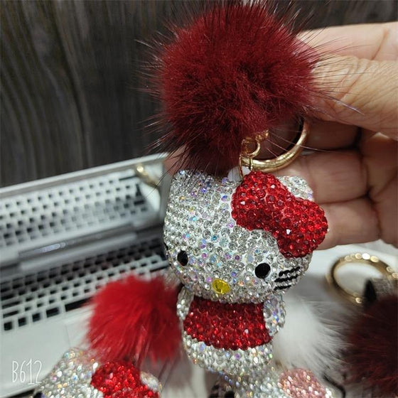 CRYSTAL KEYCHAIN, KEY CHAINS ACCESSORIES WITH ULTRA BLING RHINESTONES RED - Fashion Car Inc