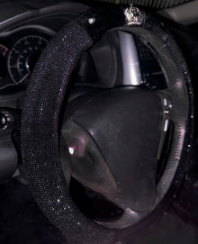  Crystal Plush Crown Car Steering Wheel Universal Diamond Handle Cover Black - Fashion Car ®