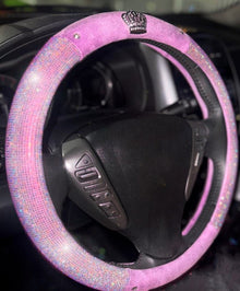  Crystal Plush Crown Car Steering Wheel Universal Diamond Handle Cover Purple - Fashion Car ®