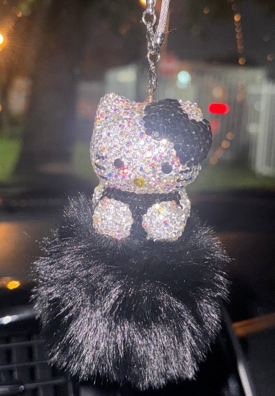 EXTRA BLING KITTY REARVIEW ACCESSORY SHINY RHINESTONE ESPECIALLY BLING UNIVERSAL DIAMOND BLACK - Fashion Car ®