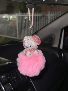  EXTRA BLING KITTY REARVIEW ACCESSORY SHINY RHINESTONE ESPECIALLY BLING UNIVERSAL DIAMOND PINK - Fashion Car Inc