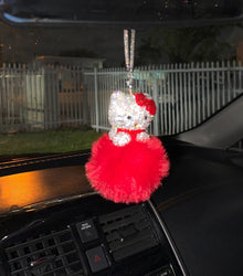  Extra Bling Kitty Rearview Accessory Shiny Rhinestone Especially Bling Universal Diamond Red - Fashion Car Inc