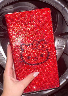  EXTRA BLING RHINESTONE CAR REGISTRATION AND INSURANCE DOCUMENT HOLDER, GLITTER CARD HOLDER, LETHER VEHICLE ACCESSORIES CAR RED KITTY - Fashion Car Inc