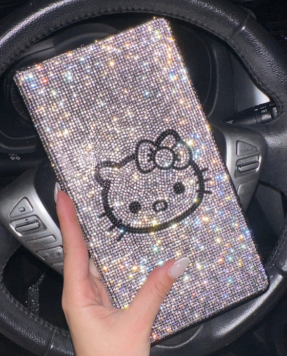 EXTRA BLING RHINESTONE CAR REGISTRATION AND INSURANCE DOCUMENT HOLDER, GLITTER CARD HOLDER, LETHER VEHICLE ACCESSORIES CAR SILVER KITTY - Fashion Car Inc