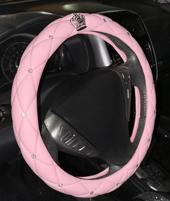 Pink Crown Juicy steering wheel covers with embedded frontal stones - Fashion Car Inc