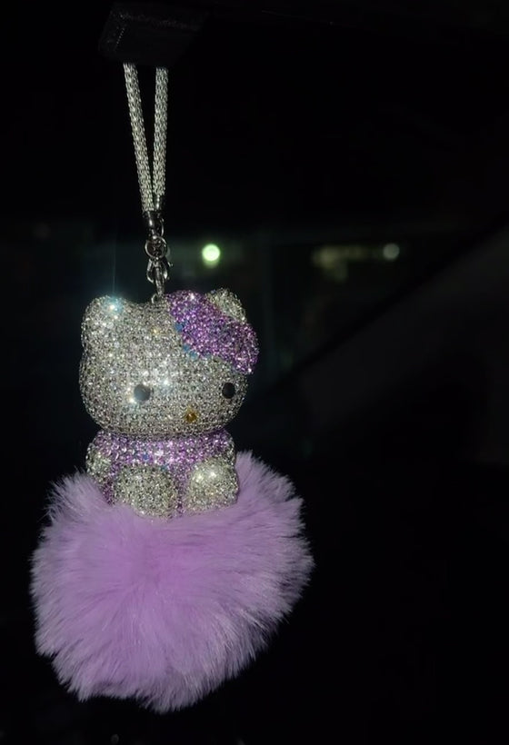 Ultra Bling Kitty Rearview Accessory Shiny Rhinestone Especially Bling Universal Diamond Purple