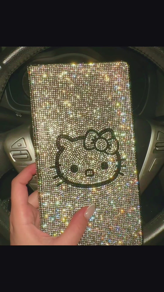 EXTRA BLING RHINESTONE CAR REGISTRATION AND INSURANCE DOCUMENT HOLDER, GLITTER CARD HOLDER, LETHER VEHICLE ACCESSORIES CAR SILVER KITTY