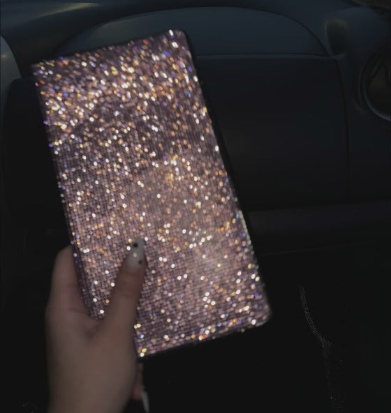 BING RHINESTONE CAR REGISTRATION AND INSURANCE DOCUMENT HOLDER, GLITTER CARD HOLDER, LETHER VEHICLE ACCESSORIES CAR ESSENTIALS GLOVE BOX ORGANIZER WALLET CASE PINK