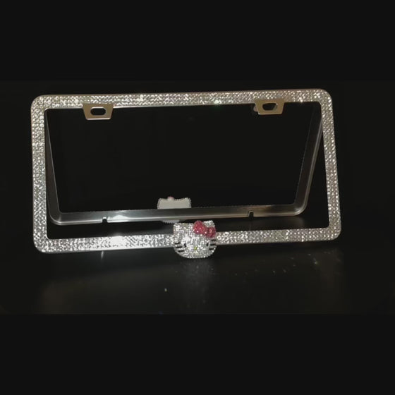 SILVER LICENSE PLATE FRAME DIAMONDS ULTRA BLING PINK CAT