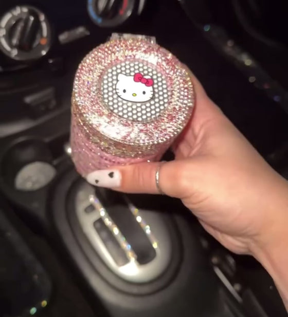 SMELL PROOF CRYSTAL DIAMOND CAR ASHTRAY CAT PINK WITH LID BLUE LED LIGHT BLING PORTABLE MINI TRASH CAN FOR CAR CYLINDER CUP HOLDER