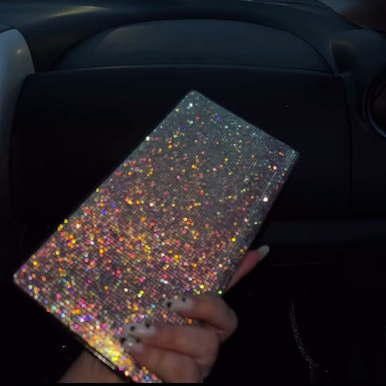 BING RHINESTONE CAR REGISTRATION AND INSURANCE DOCUMENT HOLDER, GLITTER CARD HOLDER, LETHER VEHICLE ACCESSORIES CAR ESSENTIALS GLOVE BOX ORGANIZER WALLET CASE COLOR