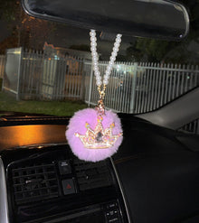  Purple Crown Bling Car Rear View Mirror Hanging Accessories for Women, Rhinestone Diamond Bowknot, Imitation Pearl and Plush Ball Car Rearview Mirror Charms, Lucky Ornament Pendan - Fashion Car Inc