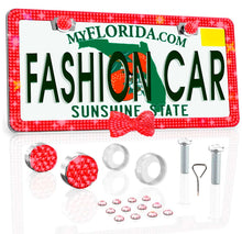  Red LICENSE PLATE DIAMONDS WITH BOW red - Fashion Car Inc