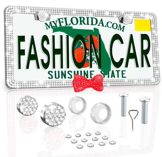 Silver LICENSE PLATE DIAMONDS WITH BOW red - Fashion Car Inc