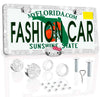 SILVER LICENSE PLATE FRAME DIAMONDS ULTRA BLING PINK CAT - Fashion Car Inc