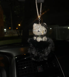  ULTRA BLING KITTY REARVIEW ACCESSORY SHINY RHINESTONE ESPECIALLY BLING UNIVERSAL DIAMOND BLACK - Fashion Car Inc