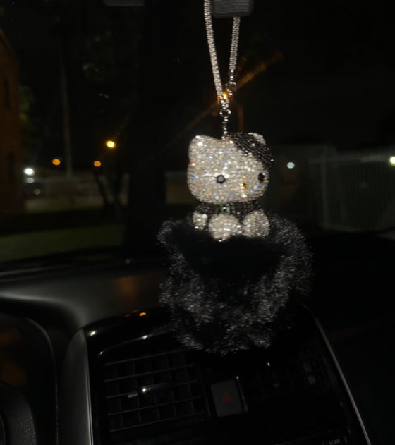 ULTRA BLING KITTY REARVIEW ACCESSORY SHINY RHINESTONE ESPECIALLY BLING UNIVERSAL DIAMOND BLACK - Fashion Car Inc