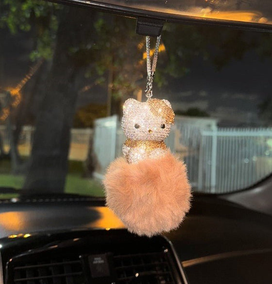 Ultra Bling Kitty Rearview Accessory Shiny Rhinestone Especially Bling Universal Diamond Gold - Fashion Car Inc