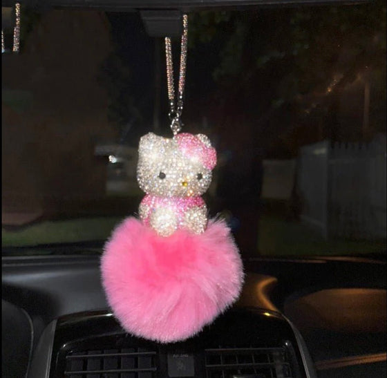 Ultra Bling Kitty Rearview Accessory Shiny Rhinestone Especially Bling Universal Diamond Pink Soft - Fashion Car Inc