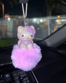  Ultra Bling Kitty Rearview Accessory Shiny Rhinestone Especially Bling Universal Diamond Purple - Fashion Car Inc