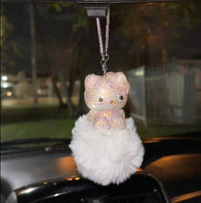  Ultra Bling Kitty Rearview Accessory Shiny Rhinestone Especially Bling Universal Diamond white - Fashion Car Inc