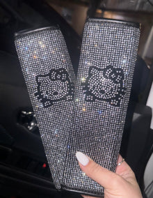  Ultra Bling Seat Belts 2Pack Bling Seat Belt Cover for Women, Soft Velvet & Diamonds Design Glitter Rhinestone Car Seat Belt Strap Cover Shoulder Pad (Silver) - Fashion Car ®