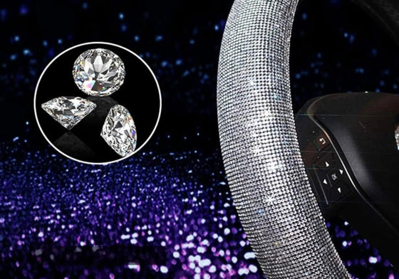 Ultra Bling Women Steering Wheel Cover for car, 15 Inch Universal White Crystal Rhinestone Diamond Bling Accessories Anti-Slip Wheel Protector - Fashion Car Inc