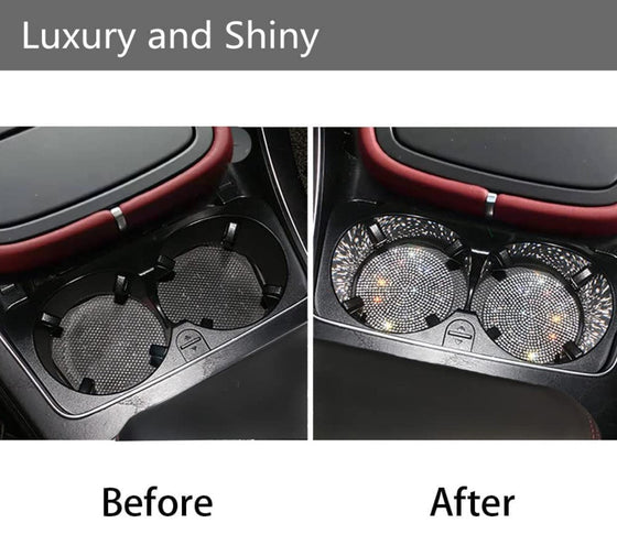 2pcs Bling Car Cup Holder Coaster, 2.75 inch Anti-Slip Shockproof Universal Fashion Vehicle Car Coasters Insert Bling Crystal Rhinestone Auto Automotive Interior Accessories for Women Silver - Fashion Car Inc