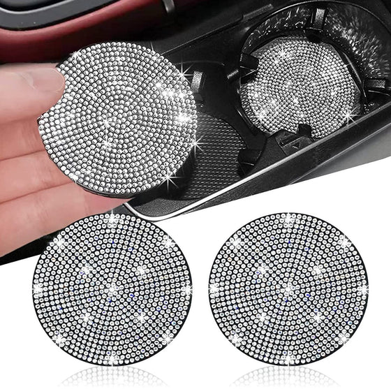 2pcs Bling Car Cup Holder Coaster, 2.75 inch Anti-Slip Shockproof Universal Fashion Vehicle Car Coasters Insert Bling Crystal Rhinestone Auto Automotive Interior Accessories for Women Silver - Fashion Car Inc