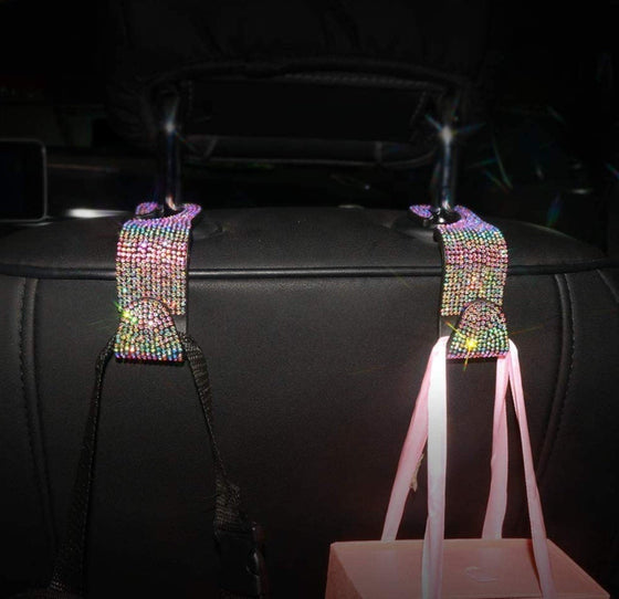 2PCS Car Seat Hooks, Bling Car Rhinestone Headrest Hooks, Universal Bling Car Interior Accessories, for Handbag, Clothes, Purse, Water Bottle (Colorful) - Fashion Car Inc