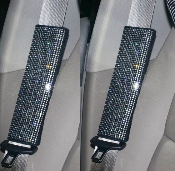 2pcs/Set Crystal Diamond Car Seat Belt Shoulder Pads - Rhinestone Leather Handcraft Seatbelt Cover Bling Bling Car Accessories for Women, Lady - Universal Fit(Small White Diamond) - Fashion Car Inc