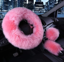  3 Pcs Car Steering Wheel Cover & Handbrake Cover & Gear Shift Cover Set Faux Wool Warm Winter (Pink) - Fashion Car Inc