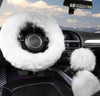 3Pcs Fuzzy Steering Wheel Covers,Fluffy Pure Australia Sheepskin Wool Furry Steering Wheel Cover Protector with Soft Handbrake Cover & Gear Shift Cover,Non-Slip & Durable 1Set (White) - Fashion Car Inc