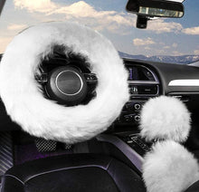  3Pcs Fuzzy Steering Wheel Covers,Fluffy Pure Australia Sheepskin Wool Furry Steering Wheel Cover Protector with Soft Handbrake Cover & Gear Shift Cover,Non-Slip & Durable 1Set (White) - Fashion Car Inc