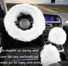 3Pcs Fuzzy Steering Wheel Covers,Fluffy Pure Australia Sheepskin Wool Furry Steering Wheel Cover Protector with Soft Handbrake Cover & Gear Shift Cover,Non-Slip & Durable 1Set (White) - Fashion Car Inc