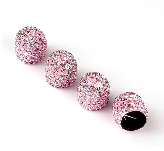 4 Pack Handmade Crystal Rhinestone Car Tire Valve Stem Caps, Car Wheel Tire Valve, Attractive Dustproof Bling Car Accessories, Universal for Cars, Trucks and Motorcycles-Pink - Fashion Car Inc