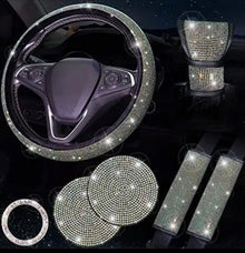  7 PCS Bling Car Accessories for Women, Sparkly Rhinestone Diamond Steering Wheel Cover, Bling Seat Belt Cushion, Shift Knob Cover, Push Start Button Ring, Car Cup Holder Coaster, Multicolor - Fashion Car Inc