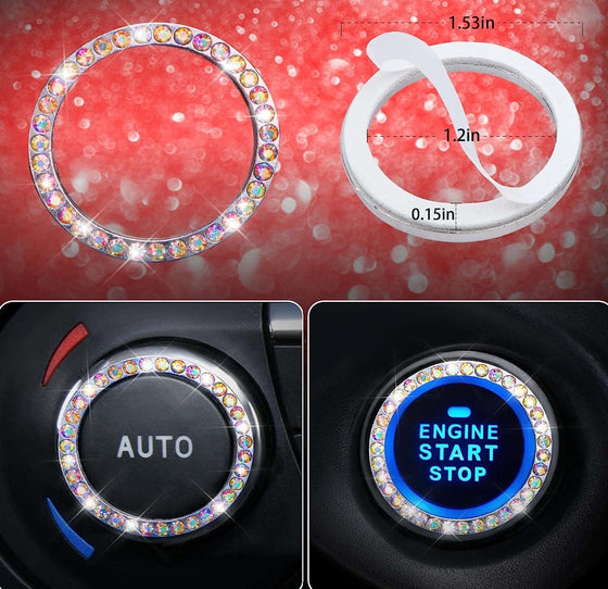 7 PCS Bling Car Accessories for Women, Sparkly Rhinestone Diamond Steering Wheel Cover, Bling Seat Belt Cushion, Shift Knob Cover, Push Start Button Ring, Car Cup Holder Coaster, Multicolor - Fashion Car Inc