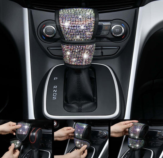 7 PCS Bling Car Accessories for Women, Sparkly Rhinestone Diamond Steering Wheel Cover, Bling Seat Belt Cushion, Shift Knob Cover, Push Start Button Ring, Car Cup Holder Coaster, Multicolor - Fashion Car Inc