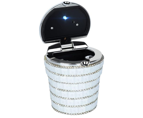 Ashtray with Bling Bling Diamond Auto Cigarette Odor Smoke Remover Cylinder Cup Holder With LED Lamp,White - Fashion Car Inc