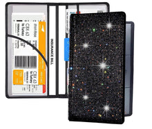  Bing Rhinestone Car Registration and Insurance Document Holder, Glitter card holder, Lether Vehicle Accessories Car Essentials Glove Box Organizer Wallet Case Black - Fashion Car Inc