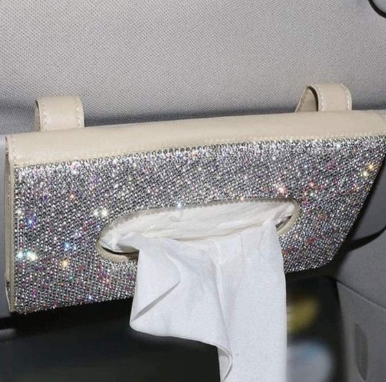 Bling Bling Car Sun Visor Tissue Box Holder, Leather Crystals Auto Interior Accessories Paper Towel Beig - Fashion Car Inc