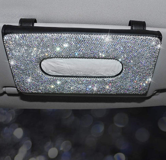 Bling Bling Car Sun Visor Tissue Box Holder, Leather Crystals Auto Interior Accessories Paper Towel Cover Case for Ladies Girls (Silver) - Fashion Car Inc