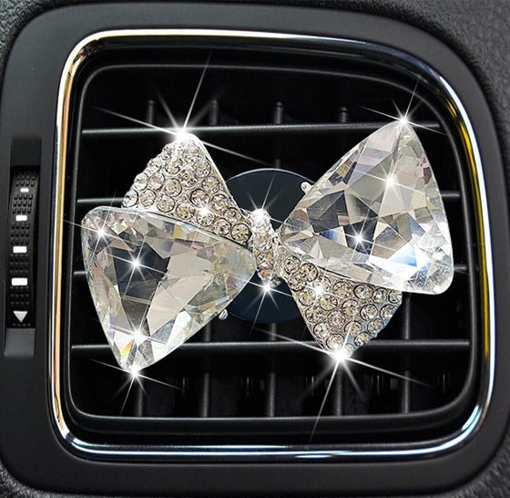 Bling Bow Vent Clips, Crystal Bow-Knot Car Diffuser Vent Clip Rhinestone Bow Car Accessories for Air Fresheners Car Interior Decor Crystal Car Decoration for Women(Silver) - Fashion Car Inc