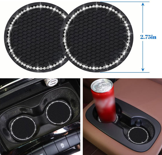 Bling Car Accessories for Women,7 Pack Sparkly Rhinestone Diamond Steering Wheel Cover Set,Bling Seat Belt Cushion,Shift Knob Cover,Push Start Button Accessories,Car Cup Coaster,Silver - Fashion Car Inc