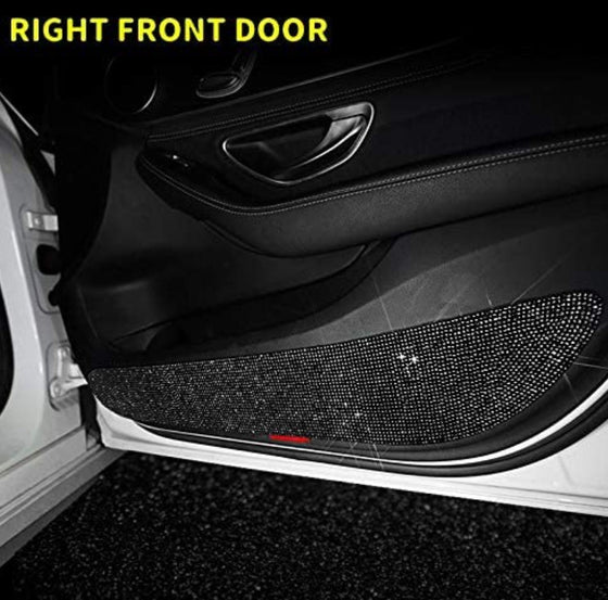 Bling Car Door Anti-Kick Pad Crystal Door Protective Pad Universal Anti-Kick Dirty Stickers Anti-Collision Stickers,4 Pack/Set(2 Pack for Front Door and 2 Pack for Back Seat Door),Black - Fashion Car Inc